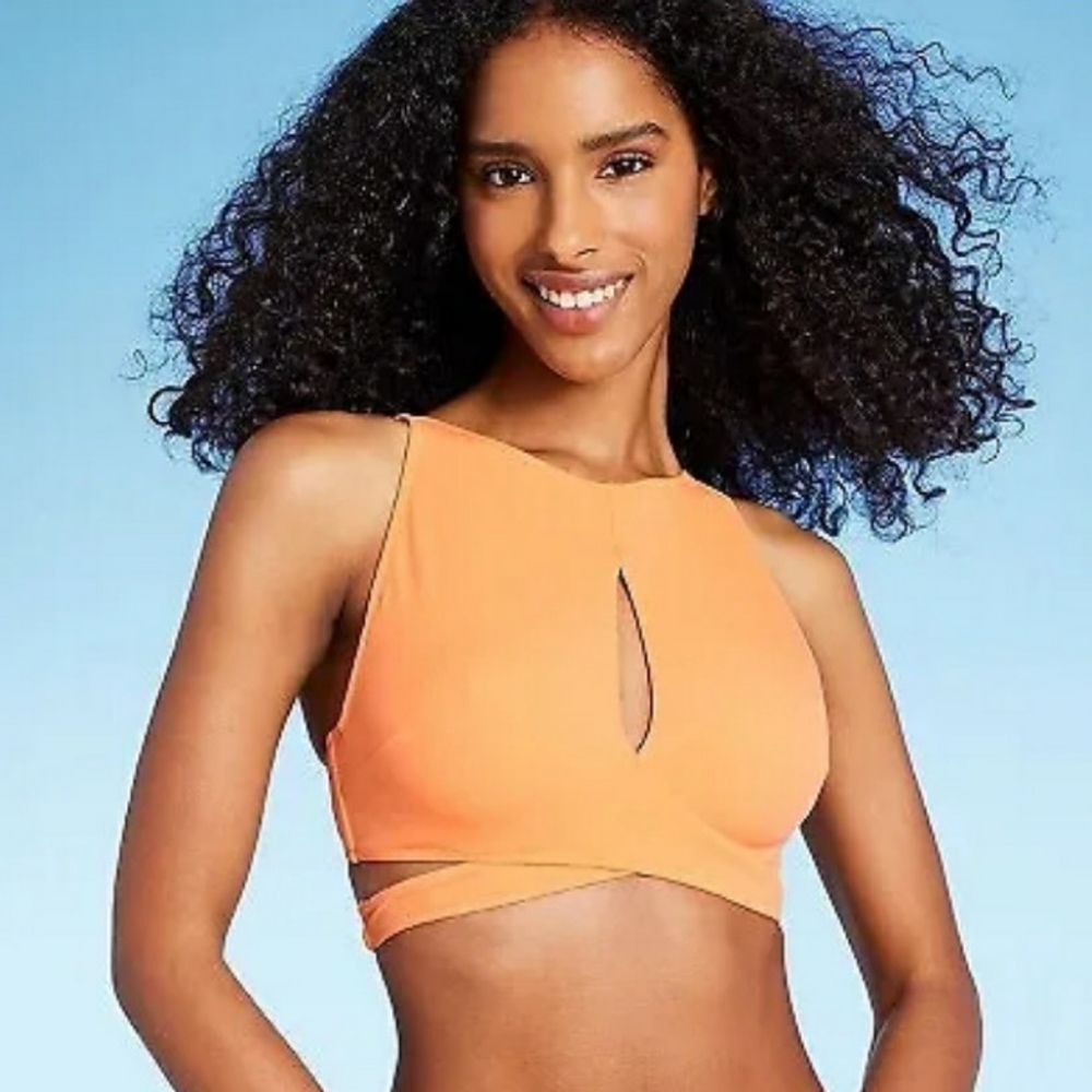 Women's High Neck Cut Out Underwire Bikini Top - Shade & Shore Orange